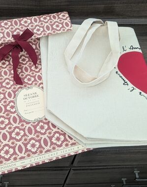Sezane Octobre Cream Canvas Tote with Red Heart